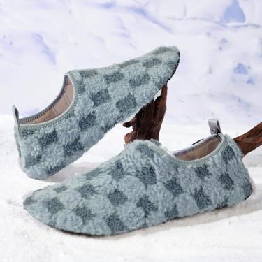 Imagem de Meias xadrez para mulheres e homens, quentes, para o inverno, descalças, confortáveis, confortáveis, para uso doméstico, ioga, casa, quarto, Azul, 12-13 Women/10.5-11.5 Men