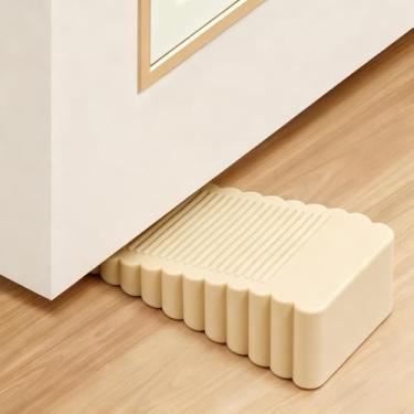 Imagem de 2 plugues de porta de borracha de segurança anticolisão bloco cunha batentes de porta para escritório em casa (2 peças bege)
