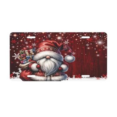 Imagem de Placa de licença vermelha do Papai Noel para a frente do carro placas de carro metal de alumínio adequado para placa de porta de caminhão, bar, café, acessórios automotivos para homens e mulheres 15 x