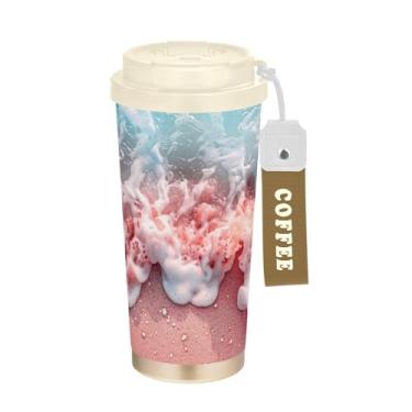 Imagem de SEHANY Caneca de viagem Summer Sea Beach Starfish 482 g Copos de café reutilizáveis revestidos de cerâmica com tampa à prova de vazamento, parede dupla, isolamento a vácuo, copo de café de aço