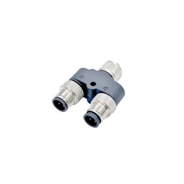Imagem de Adaptador de conector 3 vias em forma T M12 4/5 pinos à prova d'água - plugue fêmea macho 1 a 2, moldado por injeção, classificação IP67, código A tipo Y(Y-type 1F-2M,4Pin A-type)