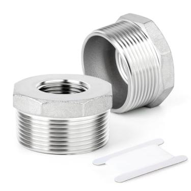 Imagem de GORAGUCHI 2 peças de bucha sextavada redutora de aço inoxidável 304, macho NPT de 1-1/5.1 cm x fêmea NPT de 1/5.1 cm, encaixe adaptador de tubo redutor para ar/combustível/água/gás/óleo