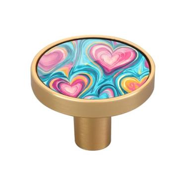 Imagem de Blueangle Pacote com 4 puxadores de armário de corações coloridos 3,5 cm Puxadores de gaveta redondos para cômoda e armários de cozinha (159)