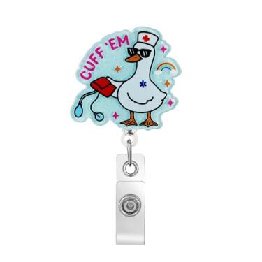 Imagem de Sphers Carretel de crachá de enfermeira engraçado Cuff 'Em Silly Goose bonito porta-crachá de identificação com clipe retrátil para estudantes de enfermagem trabalhadores médicos