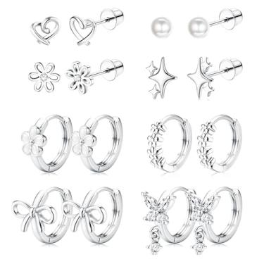 Imagem de ORAZIO Brincos hipoalergênicos para meninas, mulheres, crianças, aço inoxidável cirúrgico, parafuso nas costas, laço de coração, flor, argola para crianças, para meninas, orelhas sensíveis com mais de