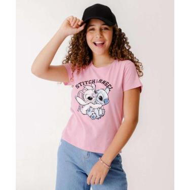 Imagem de Camiseta Juvenil Manga Curta Stitch e Angel Disney Tam-29057, 16, Rosa