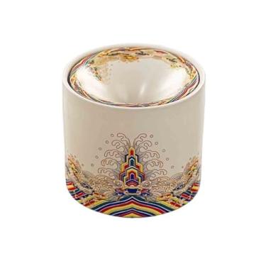 Imagem de Cinzeiro Cinzeiro alto em cerâmica com formato de funil e estampa, ideal para uso doméstico salas estar mesas escritório redondas, tampa