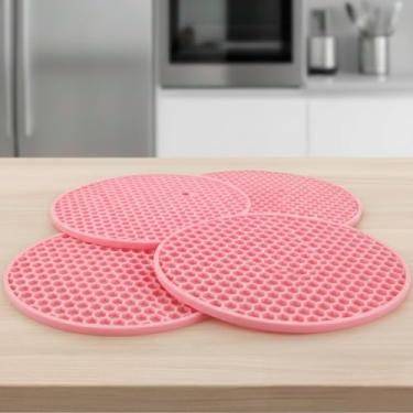 Imagem de Descanso de Panela Silicone 4 Unid Antitérmico Pegador Abridor Apoio Copo Jarra Panela Formato Colmeia Flexível Lavável Reutilizável