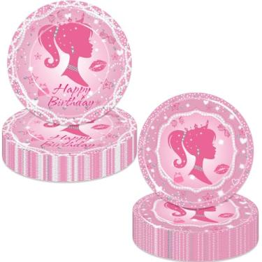 Imagem de LetDec Decoração de festa de feliz aniversário rosa princesa rosa pratos de papel descartáveis louça para meninas aniversário chá de bebê suprimentos de festa decorações