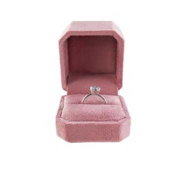 Imagem de AfitLulu Caixa de anel de veludo, caixa de presente de anel de joias de slot único caixa de anel de noivado vintage para cerimônia de casamento casamento aniversário (rosa)