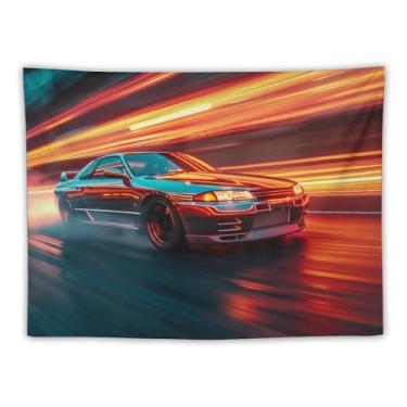 Imagem de HouLaiZhe Tapeçaria de carro Jdm carro R34 esportes velocidade pendurar na parede quarto decoração de casa tapeçarias estética piquenique decoração de parede arte de parede para dormitório sala de
