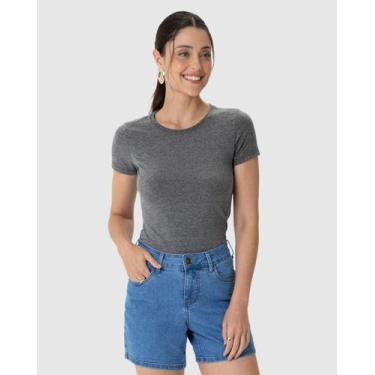 Imagem de Blusa Básica Feminina Decote Redondo Em Algodão - Malwee, Cinza escuro