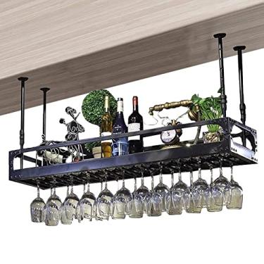 Imagem de APUM Rack de vinho de teto, altura ajustável, rack de armazenamento suspenso, suporte de garrafa de vinho, suporte de taças de cálice, para bares/restaurantes/prateleira de exibição