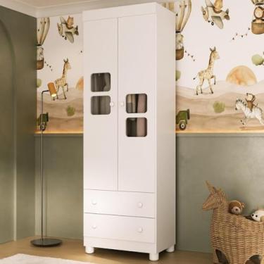 Imagem de Guarda-roupa Infantil 62cm 2 Portas com Vidro e 2 Gavetas Sol Multimóveis Mp4418 Branco