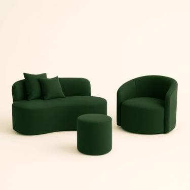 Imagem de Conjunto 01 Poltrona + Sofá e 1 Puff Curvo Orgânico Nature Gaia Sued Verde - Montanaris Decor