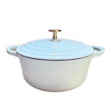 Imagem de Uoiktuh Panela esmaltada de 2,5 litros de ferro fundido, fornos holandeses para cozinha, panelas de cozimento, panelas de fundição com vaporizador, panela térmica para festa, azul