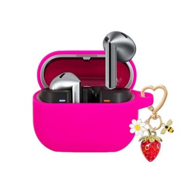 Imagem de QIMZBAAT Capa para Samsung Galaxy Buds 3 e Galaxy Buds 3 Pro e Bud 3 FE, chaveiro fofo com pingente de abelha de morango, capa protetora de silicone macio para Samsung Galaxy Buds3 Series capa de