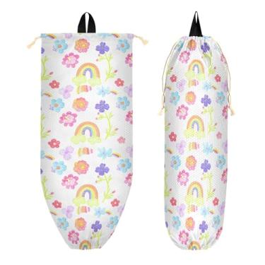 Imagem de xigua Suporte de parede colorido arco-íris para saco de plástico com cordão, 1 pacote, reutilizável para decoração organizadora de sacolas de compras, meias, roupas íntimas e gravatas