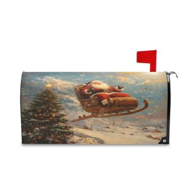 Imagem de Burbuja Capa magnética para caixa de correio, Papai Noel no trenó decorativa para decoração de jardim e quintal, tamanho grande 52,8 x 64,5 cm