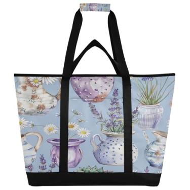 Imagem de STAYTOP Grande bolsa térmica térmica, linda lavanda dobrável para cozinha, reutilizável, lancheira, à prova de vazamento, sacola para compras, comida, viagem, praia, acampamento