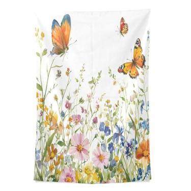 Imagem de STAYTOP Tapeçaria de parede de flores silvestres e borboletas para decoração de casa decoração de dormitório sala de estar quarto tapete de parede (80 × 60 pol)