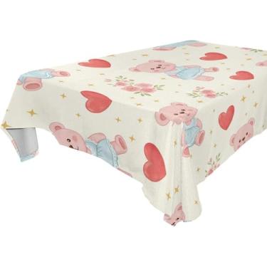 Imagem de Burbuja Toalha de mesa Bear Love, toalha de mesa retangular, anti-rugas, grossa para decoração de jantar, cozinha, festa, 137 x 183 cm