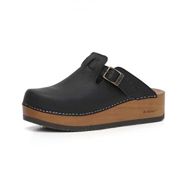 Imagem de Kebba Liliane - Tamancos de madeira feitos à mão com couro genuíno | Suporte de arco e ajuste confortável | Plataforma de Tepa chilena e sola de EVA | Feito em Villarrica, Chile, Preto cigano, 34