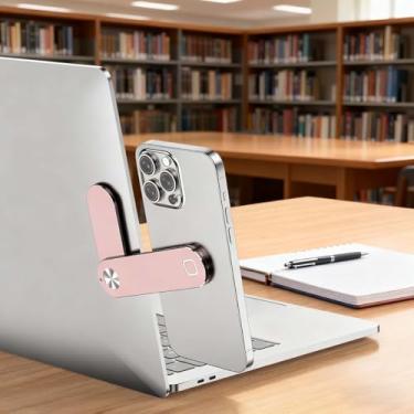 Imagem de Suporte de extensão de tela de telefone portátil – Suporte ajustável para laptop, suporte magnético para telefone, compacto e versátil para chamadas de vídeo e multitarefas (ouro rosa)