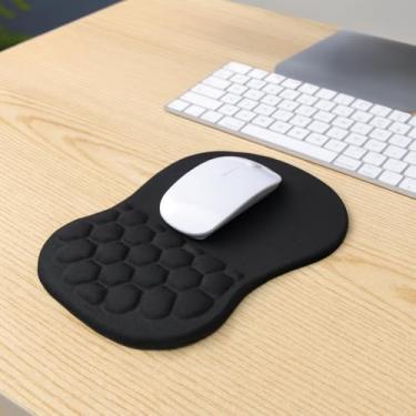 Imagem de Mouse pad ergonômico com suporte de pulso, base de borracha antiderrapante com textura acolchoada, descanso de pulso confortável para trabalho de escritório e jogos
