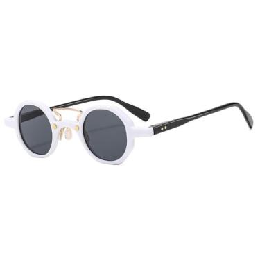 Imagem de Óculos de Sol UV400 - Lentes Redondas Pequenas e Transparentes Estilo Oceano com Rebites para Homens e Mulheres, Ideais para Esportes ao Ar Livre, Corrida e Ciclismo, Branco