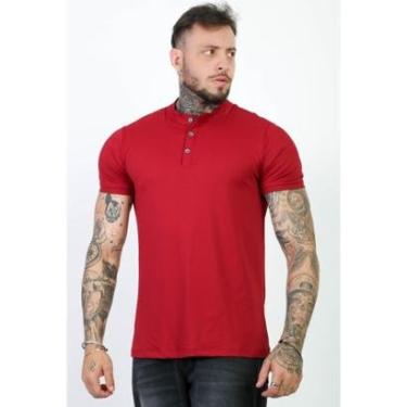 Imagem de Camiseta Henley Gola Padre Vermelha Suedine Slim Fit Premium-Masculino