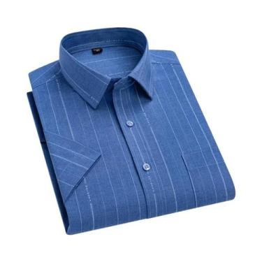 Imagem de Camisa Masculina De Verão Xadrez Manga Curta Antirrugas Casual Listrad