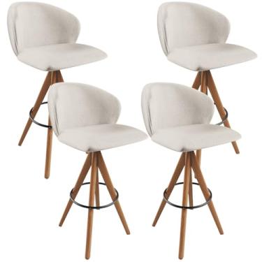 Imagem de Kit 04 Banquetas Alta Giratória Bar Cozinha Sala de Jantar Bar Mia L02 Linho Cru - Lyam Decor