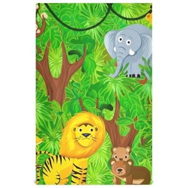 Imagem de Conjunto de toalhas de prato verde selva de animais de desenho animado decoração de cozinha toalhas de mão de chá fofas panos de prato panos absorventes 45 x 71 cm, pacote com 6