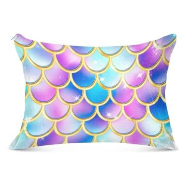Imagem de Capa de almofada de flanela com escamas de sereia neon com zíper para o corpo Capas de travesseiro padrão Queen King para travesseiro de cama, tamanho padrão, 51 x 66 cm