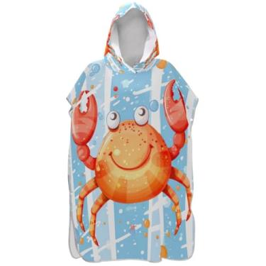 Imagem de Joisal Poncho de surfe trocador de roupão para adultos praia moletom toalha floral reutilizável desenho animado bonito caranguejo vermelho homens mulheres poncho com capuz