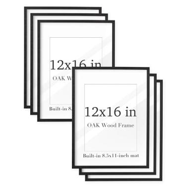 Imagem de UPWOIGH Conjunto de 6 porta-retratos de madeira de carvalho preto de 30 x 16 cm, 21 x 28 cm com tapete ou 30,5 x 40,6 cm sem tapete, molduras de pôster de 30,5 x 40,6 cm, pacote com 6, moldura de