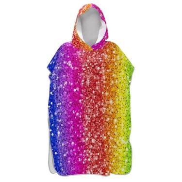 Imagem de TSENQUE Poncho de surf colorido gradiente arco-íris glitter trocador adulto plus size masculino poncho com capuz toalha floral
