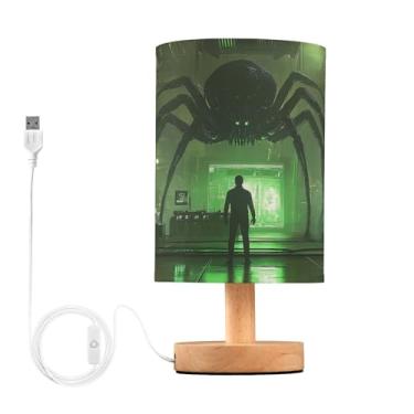Imagem de Joisal Aranha gigante em laboratório futurista pequena lâmpada de cabeceira, luminária de mesa pequena com abajur de linho lâmpadas laterais para quarto, móveis de quarto