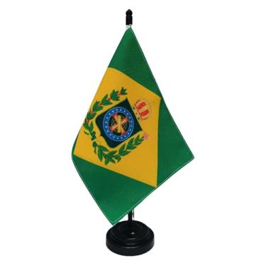 Imagem de Bandeira de Mesa Brasil Imperial, Decorativa, Dupla Face, Multicolorida, 19x13cm, Base Preta, Escritório e Eventos, Tecido Oxford, 26cm Altura