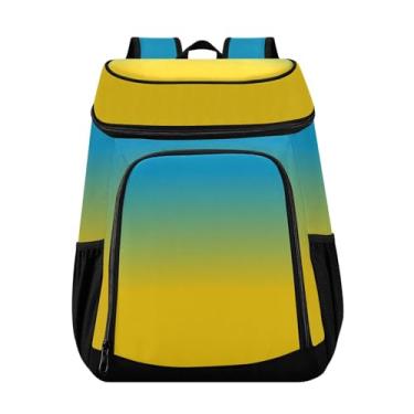 Imagem de Mochila térmica azul e amarela, gradiente, 36 latas, isolada, à prova de vazamento, impermeável, para viagem, lancheira