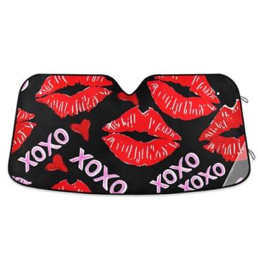 Imagem de Batom branco vermelho personalizado beijos preto para-sol para para-brisa de carro engraçado dobrável universal janela de carro para-brisa frontal floral animal S, 134,6 cm x 59,7 cm