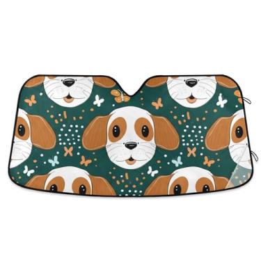 Imagem de Toldo de sol personalizado verde fofo de desenho animado para para-brisa de carro Engraçado retrátil dobrável automotivo para-brisa guarda-sol animal floral S, 134,6 cm x 59,7 cm