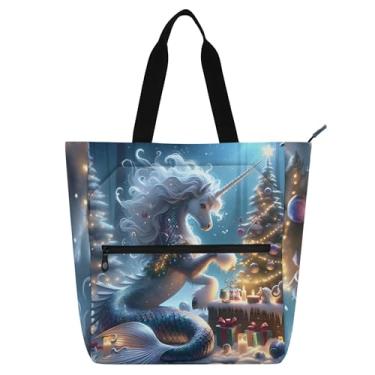 Imagem de Bolsa feminina de trabalho de Natal com cavalo de unicórnio para faculdade, escola, bolsas fofas para crianças, presente para amantes de livros