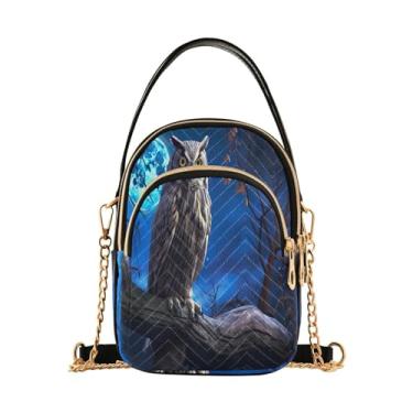 Imagem de Lindos pavões em ramos com bolsa de mão pequena de frutas com alça de ombro, bolsas de ombro transversais para mulheres, Coruja sentada empoleirada em um galho - 2, One Size