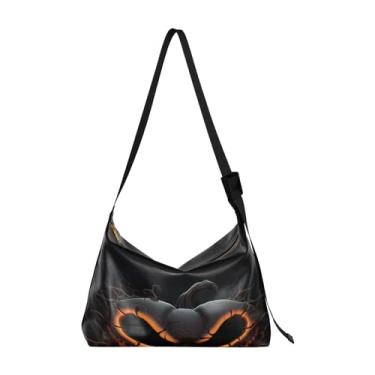 Imagem de Bolsa tiracolo moderna de borracha amarela com bolhas, bolsa tiracolo de couro, bolsas Hobo de couro para mulheres, Jackolantern laranja em preto-3, One Size