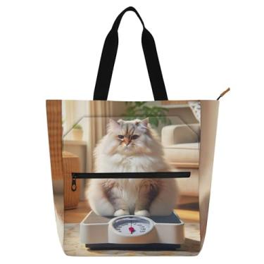 Imagem de GAIGEO Fat Cat Bolsas femininas engraçadas para trabalho, lona, praia, escola, bolsa de mão de professor com compartimentos