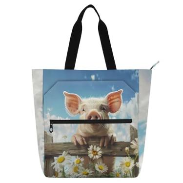 Imagem de GAIGEO Linda bolsa de trabalho floral de porco para mulheres, bolsas de lona para professores universitárias, escolas, com compartimentos