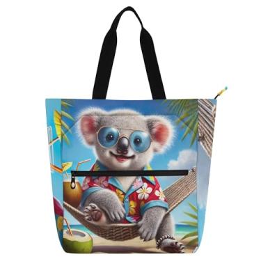 Imagem de GAIGEO Sacola infantil Summer Koala Palm Paradise com zíper, reutilizável, lona, escola, trabalho, viagem, para mulheres e adolescentes