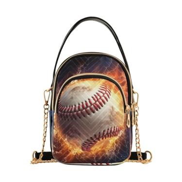 Imagem de Bolachas de gengibre em uma bolsa de ombro vermelha com zíper, bolsa tiracolo feminina, bolsa tiracolo feminina, Bola de beisebol Through the Air With Fire-2, One Size